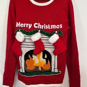 Festified Holiday Clothing Christmas Sweater Mens S Fire Chimney & Stockings Men